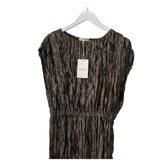 LAFAYETTE 148 WOMENS SMALL PLISSE GATHERED WAIST MIDI DRESS PEWTER METALLIC NEW - Picture 8 of 13